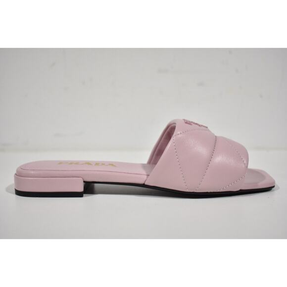 Prada Alabastro Pink Quilted Nappa Leather Logo Slide Sandal Flat Sabots Mule 36 - Picture 2 of 12